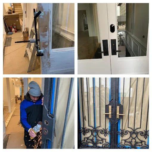 Commercial and residential door hardware — deadbolts, levers, closers, and panic bars installed in NYC